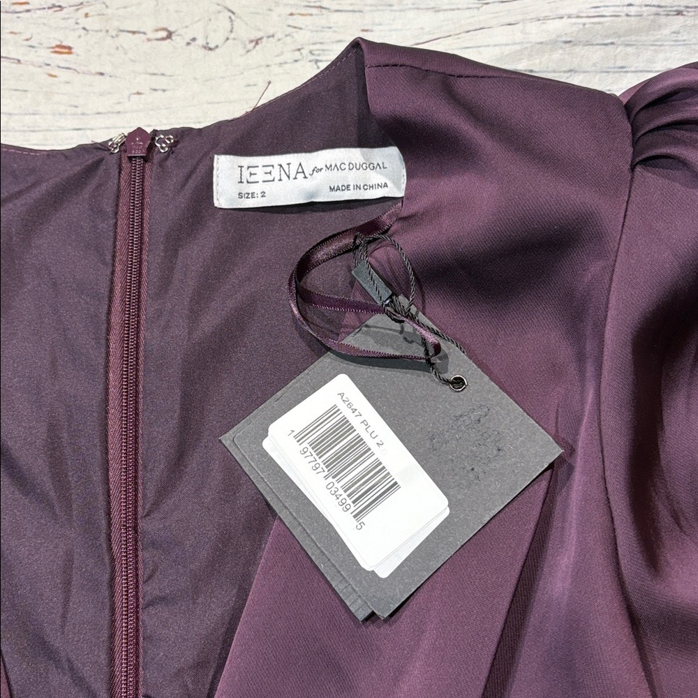 NWT Ieena for Mac Duggal Long Sleeve Ruched Plunging-Neck Jumpsuit Plum - Picture 4 of 10